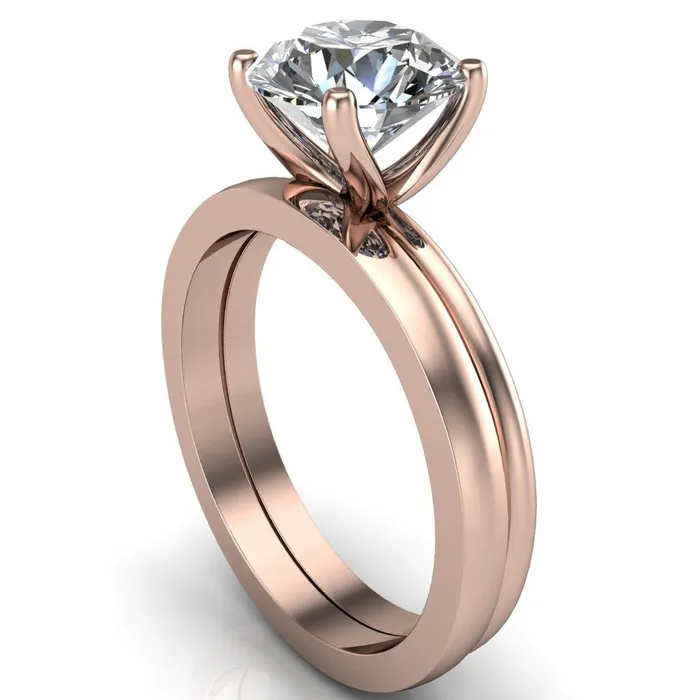 Rings Fire Brilliance Phoebe Round Center Stone Classic 4 V Prongs Solitaire Ring