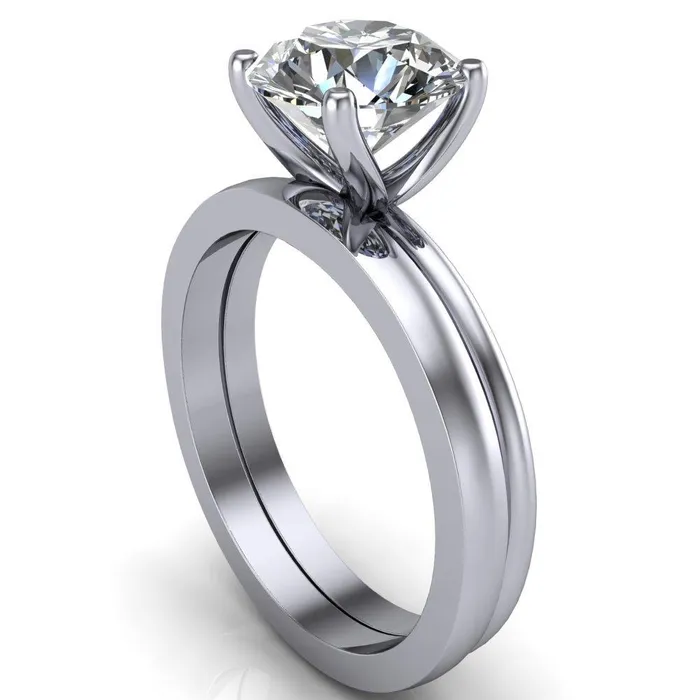 Rings Fire Brilliance Phoebe Round Center Stone Classic 4 V Prongs Solitaire Ring