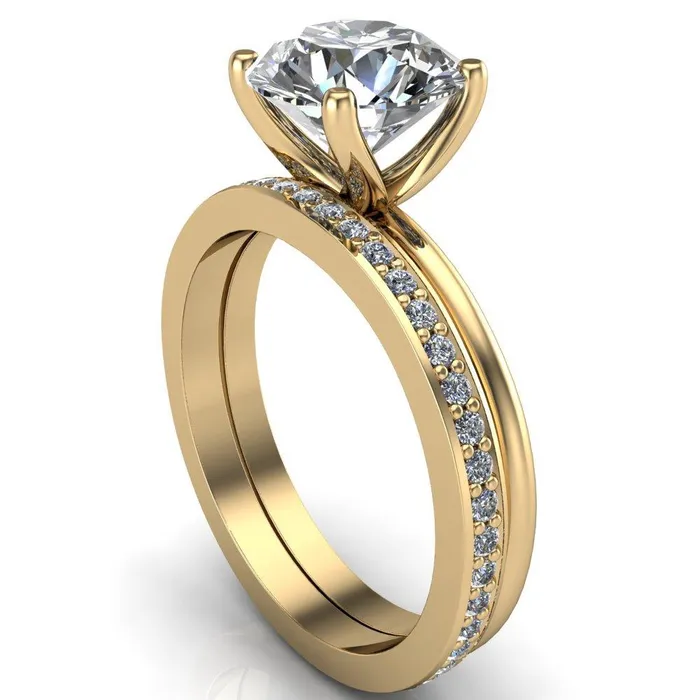 Rings Fire Brilliance Phoebe Round Center Stone Classic 4 V Prongs Solitaire Ring
