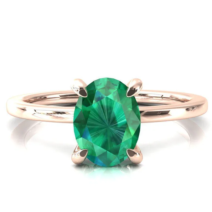 Rings Fire Brilliance Rosy Oval Emerald 4 Claw Prong Single Rail Micropave Engagement Ring