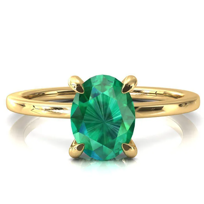 Rings Fire Brilliance Rosy Oval Emerald 4 Claw Prong Single Rail Micropave Engagement Ring
