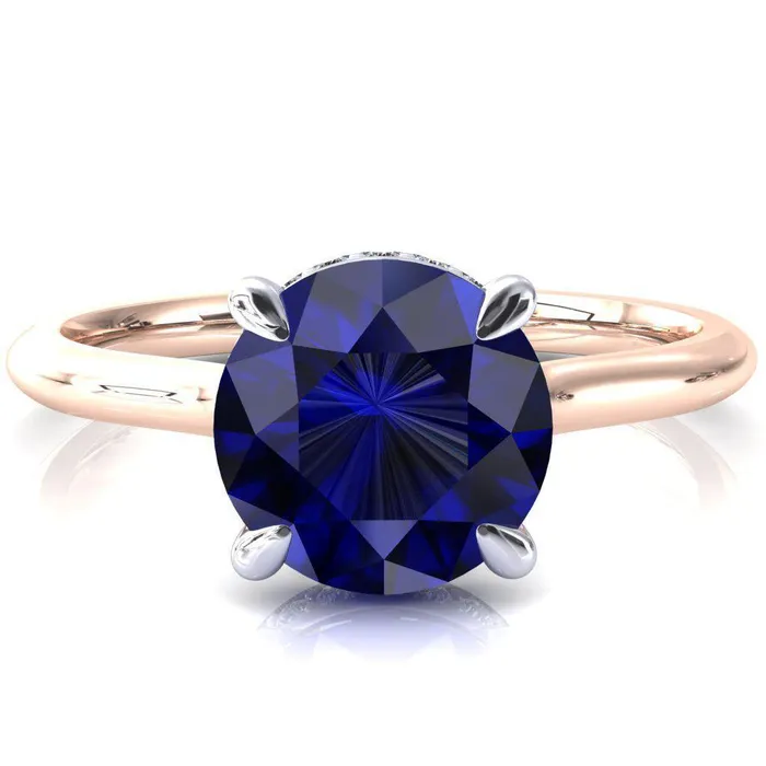 Rings Fire Brilliance Secret Round Blue Sapphire 4 Prong Floating Halo Engagement Ring