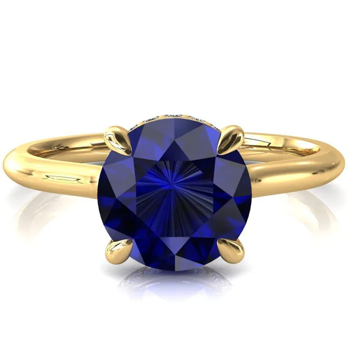Rings Fire Brilliance Secret Round Blue Sapphire 4 Prong Floating Halo Engagement Ring