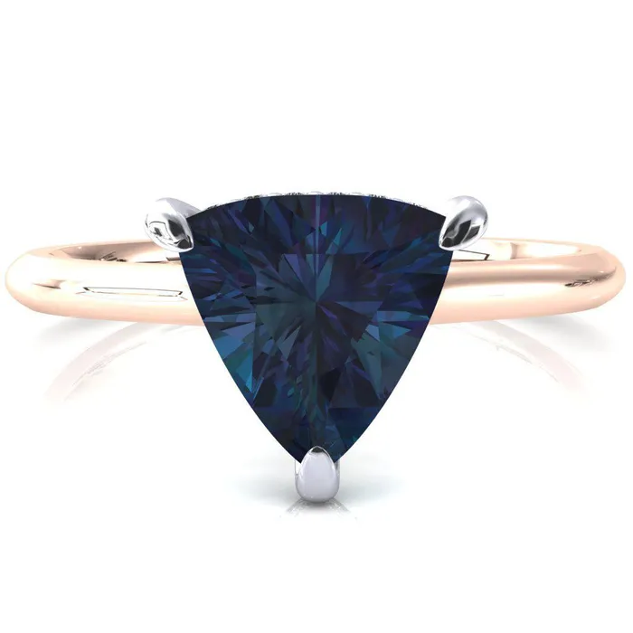 Rings Fire Brilliance Secret Trillion Alexandrite 3 Prong Floating Halo Engagement Ring