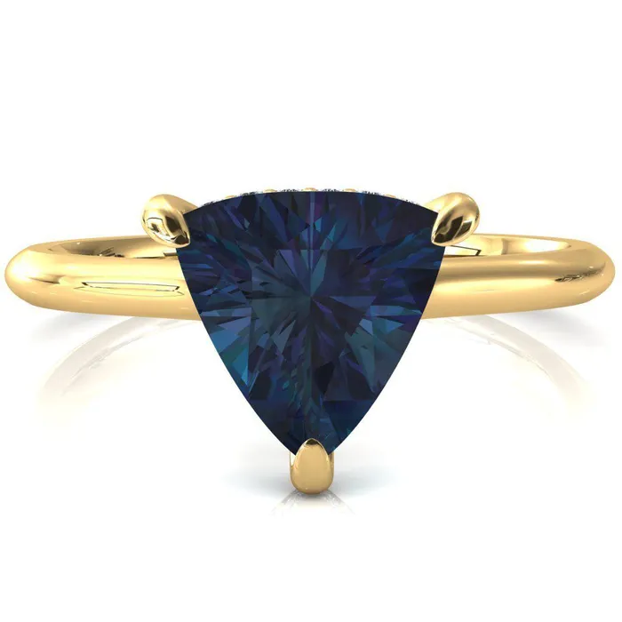 Rings Fire Brilliance Secret Trillion Alexandrite 3 Prong Floating Halo Engagement Ring