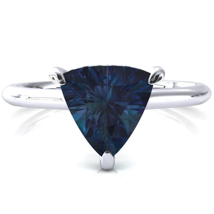 Rings Fire Brilliance Secret Trillion Alexandrite 3 Prong Floating Halo Engagement Ring
