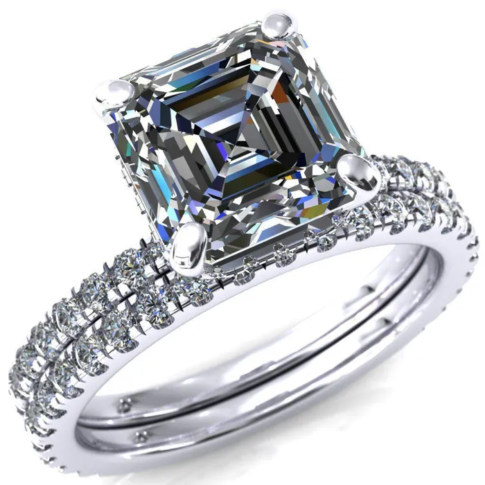 Rings Fire Brilliance Sicili Asscher Moissanite 4 Prong 34 Micro Pave Diamond Engagement Ring Rings Fire Brilliance Sicili Asscher Moissanite 4 Prong 34 Micro Pave Diamond Engagement Ring