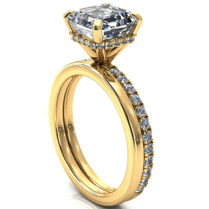 Rings Fire Brilliance Sicili Asscher Moissanite 4 Prong 34 Micro Pave Diamond Engagement Ring