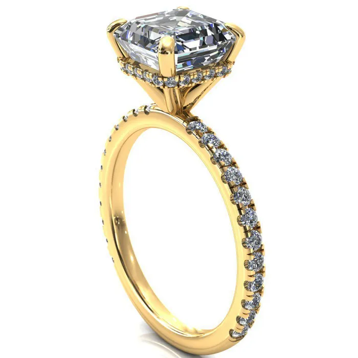 Rings Fire Brilliance Sicili Asscher Moissanite 4 Prong 34 Micro Pave Diamond Engagement Ring