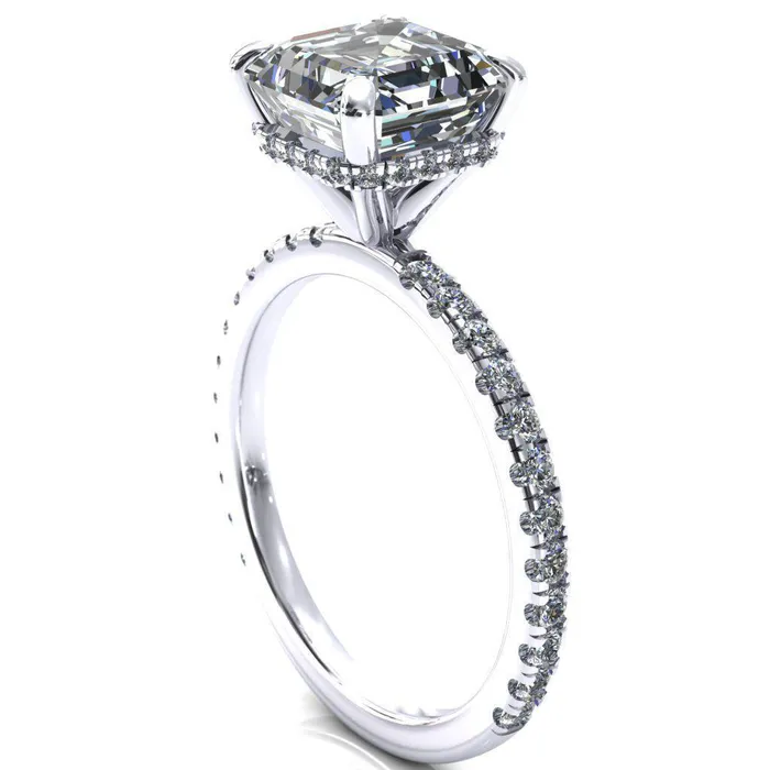 Rings Fire Brilliance Sicili Asscher Moissanite 4 Prong 34 Micro Pave Diamond Engagement Ring