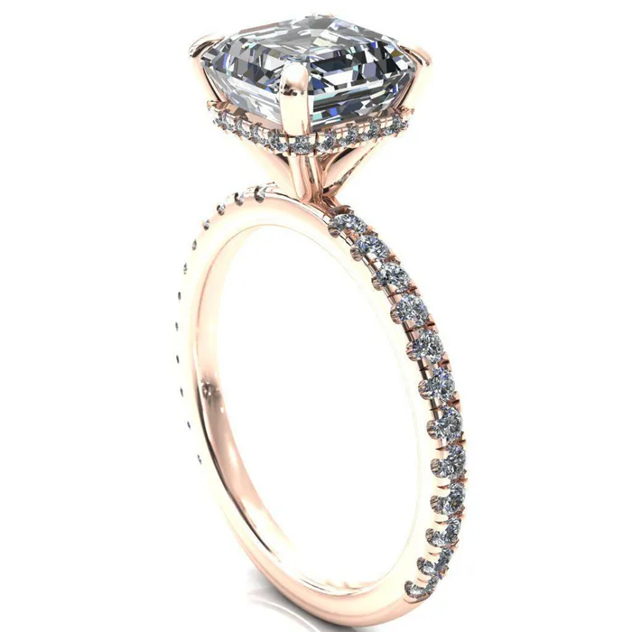 Rings Fire Brilliance Sicili Asscher Moissanite 4 Prong 34 Micro Pave Diamond Engagement Ring