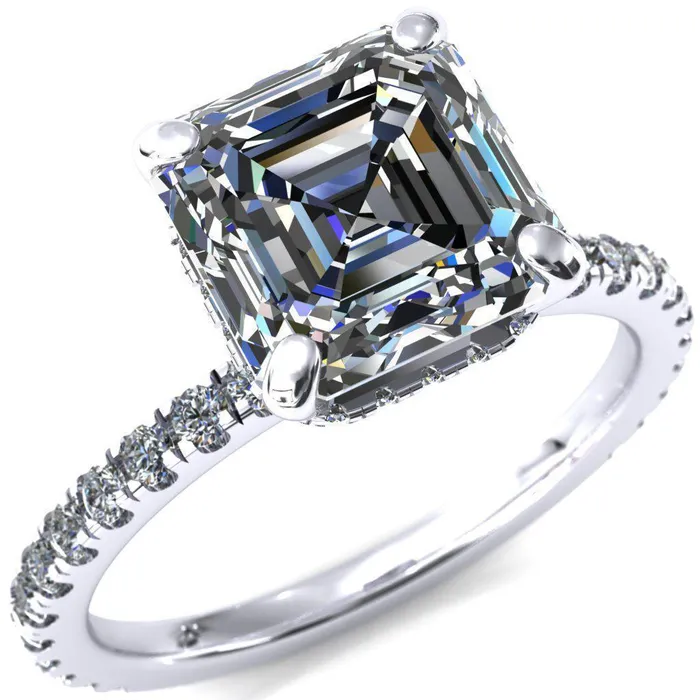 Rings Fire Brilliance Sicili Asscher Moissanite 4 Prong 34 Micro Pave Diamond Engagement Ring