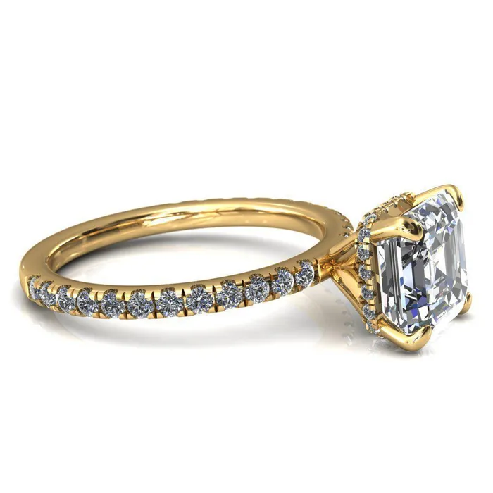 Rings Fire Brilliance Sicili Asscher Moissanite 4 Prong 34 Micro Pave Diamond Engagement Ring