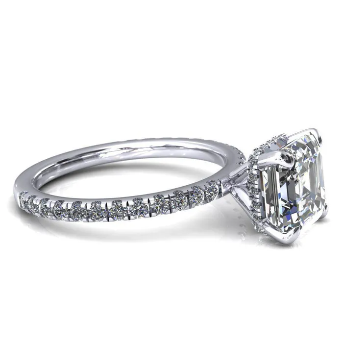 Rings Fire Brilliance Sicili Asscher Moissanite 4 Prong 34 Micro Pave Diamond Engagement Ring