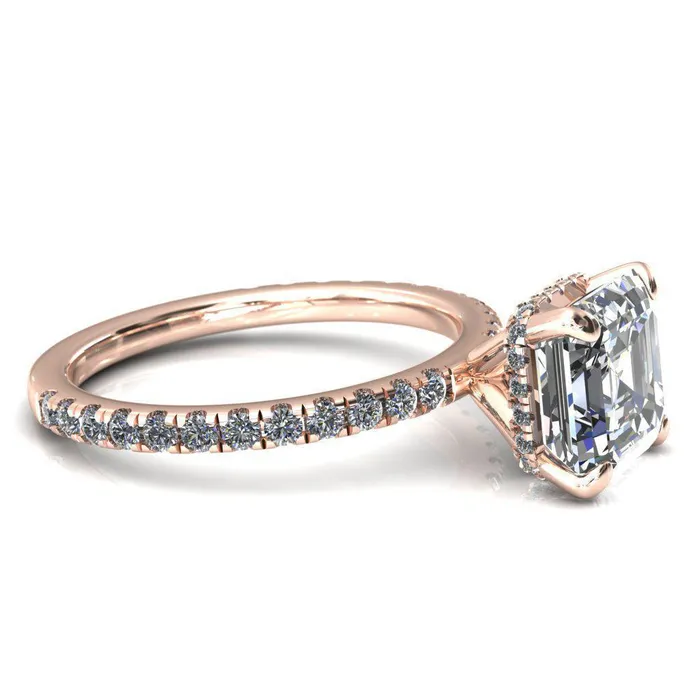 Rings Fire Brilliance Sicili Asscher Moissanite 4 Prong 34 Micro Pave Diamond Engagement Ring