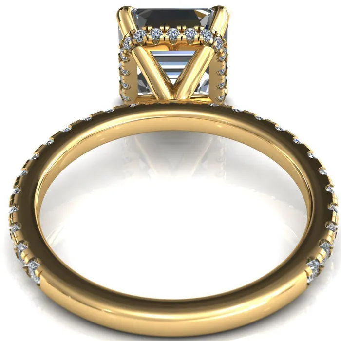 Rings Fire Brilliance Sicili Asscher Moissanite 4 Prong 34 Micro Pave Diamond Engagement Ring