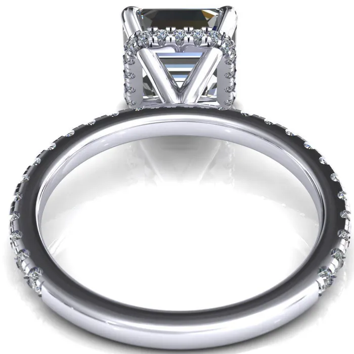 Rings Fire Brilliance Sicili Asscher Moissanite 4 Prong 34 Micro Pave Diamond Engagement Ring