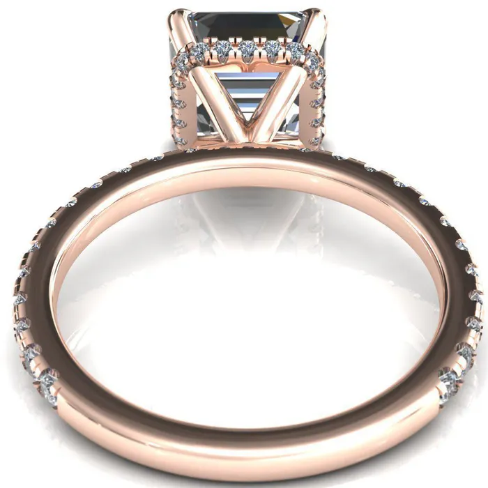 Rings Fire Brilliance Sicili Asscher Moissanite 4 Prong 34 Micro Pave Diamond Engagement Ring