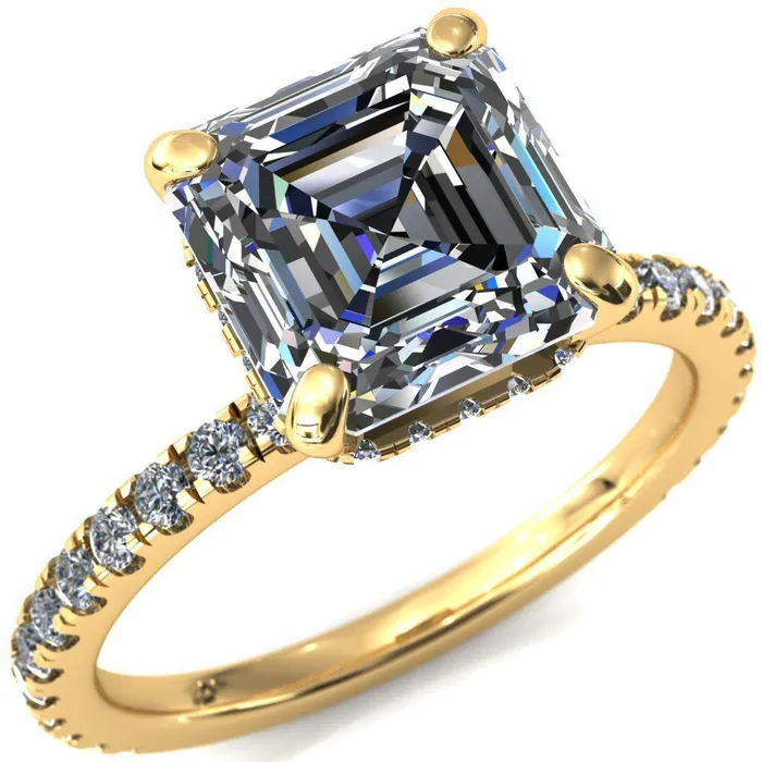 Rings Fire Brilliance Sicili Asscher Moissanite 4 Prong 34 Micro Pave Diamond Engagement Ring