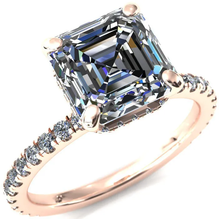 Rings Fire Brilliance Sicili Asscher Moissanite 4 Prong 34 Micro Pave Diamond Engagement Ring