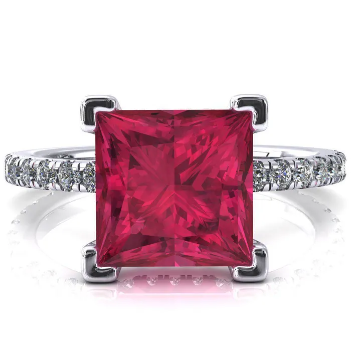 Rings Fire Brilliance Sicili Princess Ruby 4 Prong 34 Micro Pave Diamond Engagement Ring Rings Fire Brilliance Sicili Princess Ruby 4 Prong 34 Micro Pave Diamond Engagement Ring