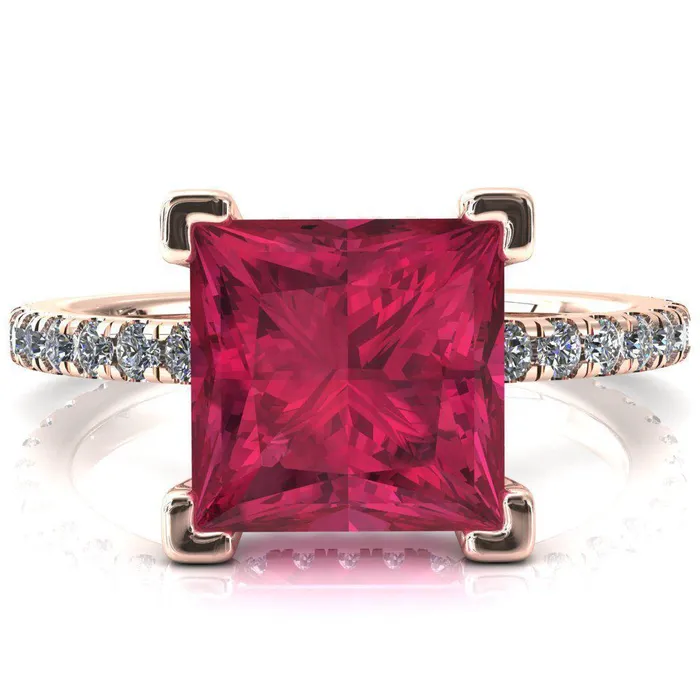 Rings Fire Brilliance Sicili Princess Ruby 4 Prong 34 Micro Pave Diamond Engagement Ring