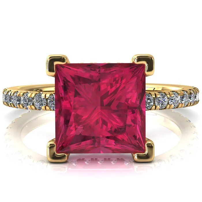 Rings Fire Brilliance Sicili Princess Ruby 4 Prong 34 Micro Pave Diamond Engagement Ring