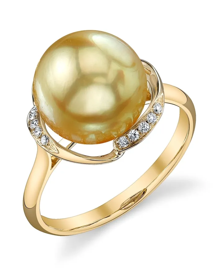 Rings Golden South Sea Pearl Diamond Luminary Cocktail Ring spt