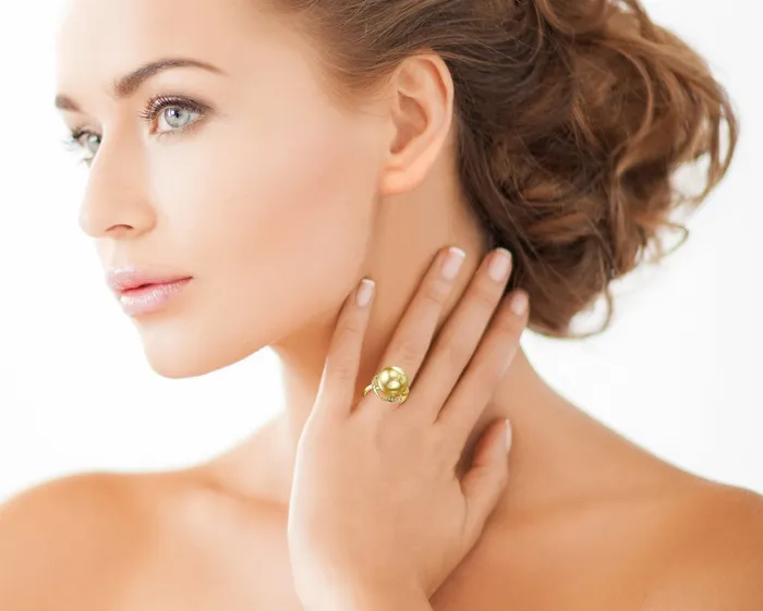 Rings Golden South Sea Pearl Diamond Luminary Cocktail Ring spt