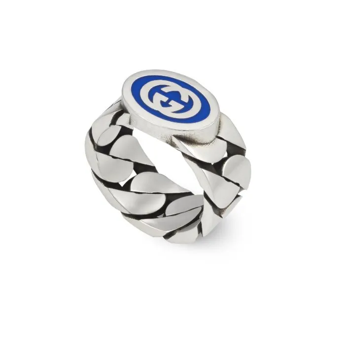 Rings GUCCI Gucci Blue Enamel Interlocking G Ring
