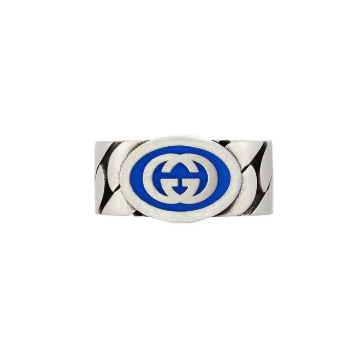Rings GUCCI Gucci Blue Enamel Interlocking G Ring