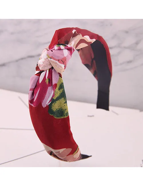 Rings H390 Red Floral Fabric Covered Head Band 02