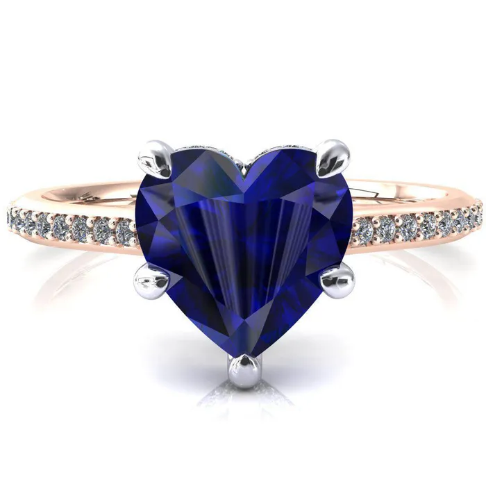 Rings Kiki Heart Blue Sapphire 5 Prongs Claw Floating Halo 12 Pinpoint Inverted Cathedral Ring Fire Brilliance 
