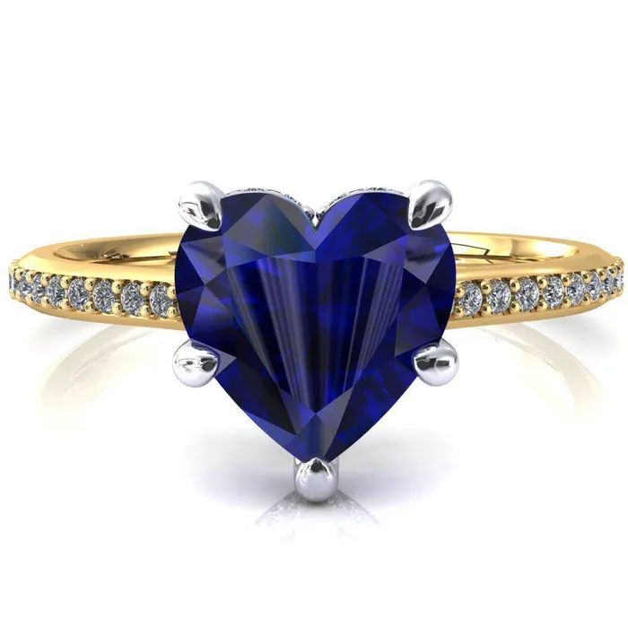 Rings Kiki Heart Blue Sapphire 5 Prongs Claw Floating Halo 12 Pinpoint Inverted Cathedral Ring Fire Brilliance 