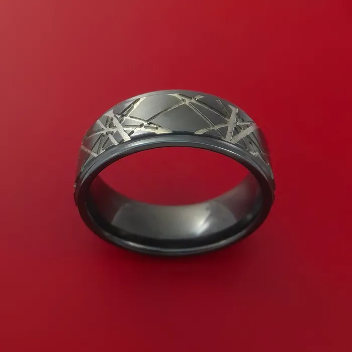 Rings Lashbrook Black Zirconium Retro Rocker Pattern Custom Made Band
