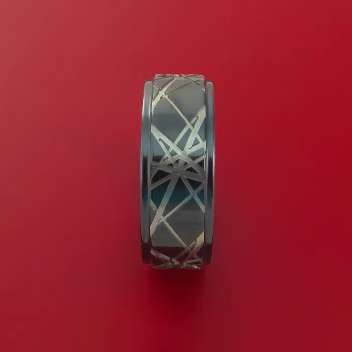 Rings Lashbrook Black Zirconium Retro Rocker Pattern Custom Made Band