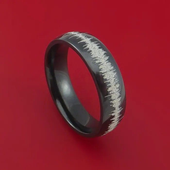 Rings Lashbrook Black Zirconium Ring with Custom Sound Wave LaserEtched Design Inlay Custom Made Band Rings Lashbrook Black Zirconium Ring with Custom Sound Wave LaserEtched Design Inlay Custom Made Band