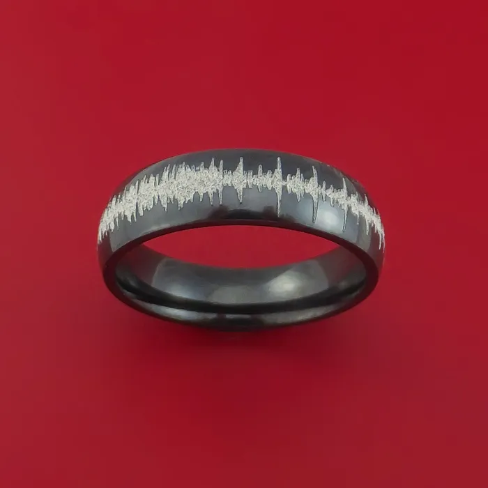 Rings Lashbrook Black Zirconium Ring with Custom Sound Wave LaserEtched Design Inlay Custom Made Band Rings Lashbrook Black Zirconium Ring with Custom Sound Wave LaserEtched Design Inlay Custom Made Band