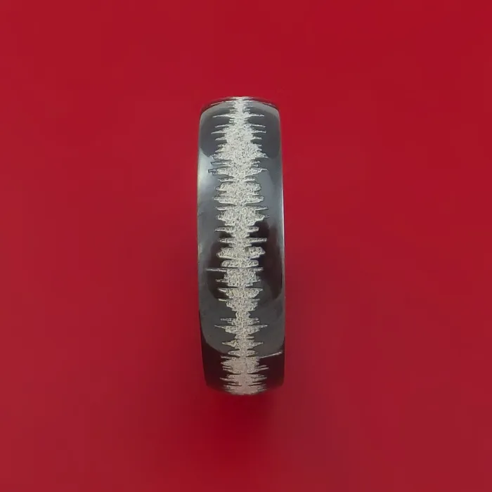 Rings Lashbrook Black Zirconium Ring with Custom Sound Wave LaserEtched Design Inlay Custom Made Band Rings Lashbrook Black Zirconium Ring with Custom Sound Wave LaserEtched Design Inlay Custom Made Band