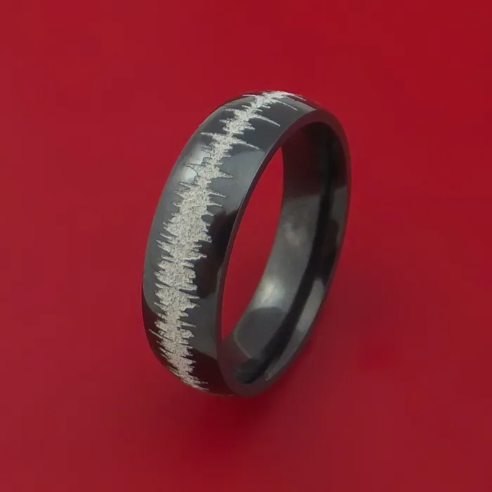 Rings Lashbrook Black Zirconium Ring with Custom Sound Wave LaserEtched Design Inlay Custom Made Band Rings Lashbrook Black Zirconium Ring with Custom Sound Wave LaserEtched Design Inlay Custom Made Band
