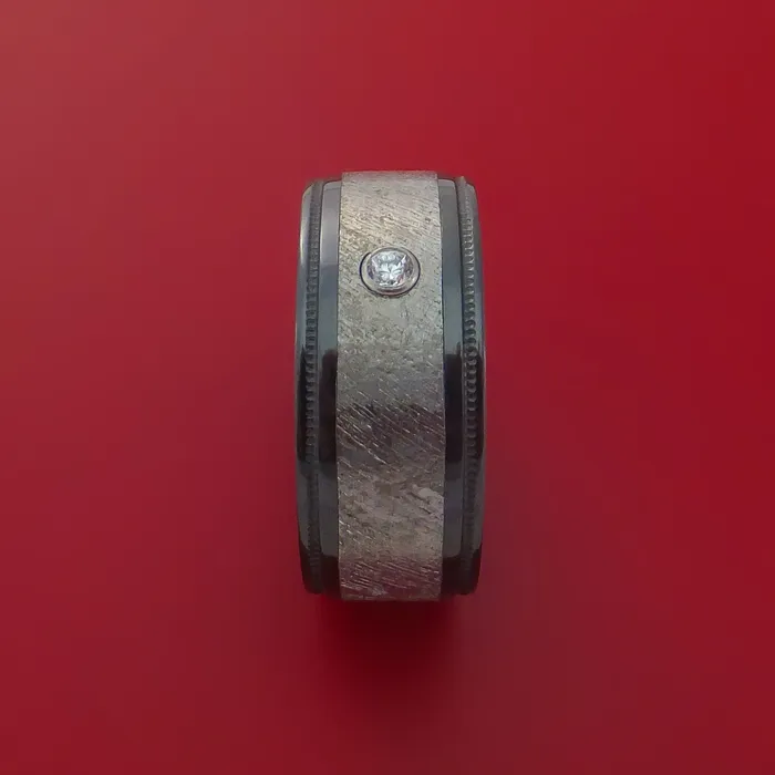 Rings Lashbrook Black Zirconium Ring with Gibeon Meteorite Inlay and Diamond Custom Made Band Rings Lashbrook Black Zirconium Ring with Gibeon Meteorite Inlay and Diamond Custom Made Band