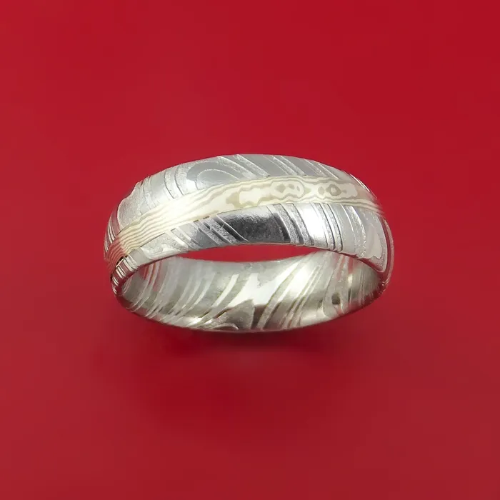 Rings Lashbrook Kuro Damascus Steel Ring with Palladium and Sterling Silver Mokume Gane Inlay Custom Made Band Rings Lashbrook Kuro Damascus Steel Ring with Palladium and Sterling Silver Mokume Gane Inlay Custom Made Band