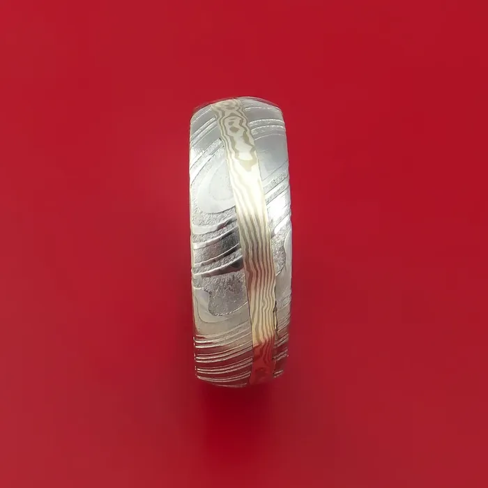 Rings Lashbrook Kuro Damascus Steel Ring with Palladium and Sterling Silver Mokume Gane Inlay Custom Made Band Rings Lashbrook Kuro Damascus Steel Ring with Palladium and Sterling Silver Mokume Gane Inlay Custom Made Band