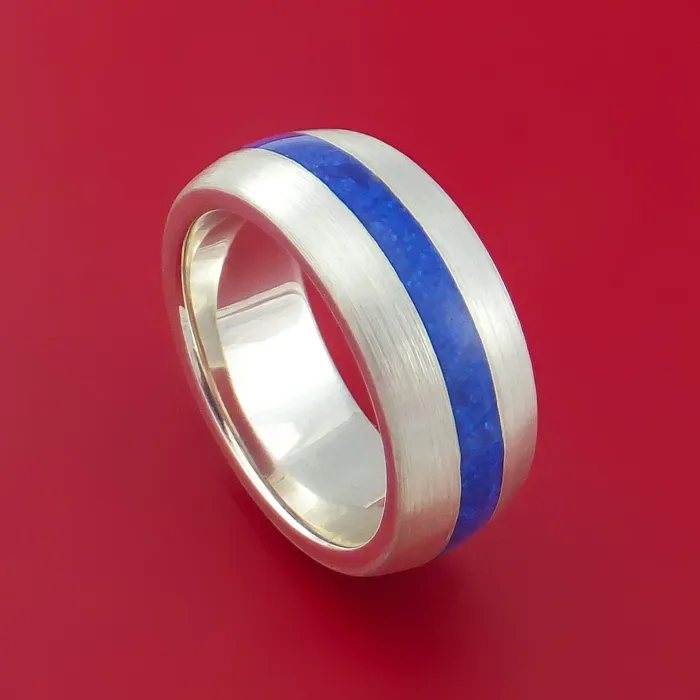 Rings Lashbrook Palladium Silver Ring with Lapis Inlay Custom Made Band