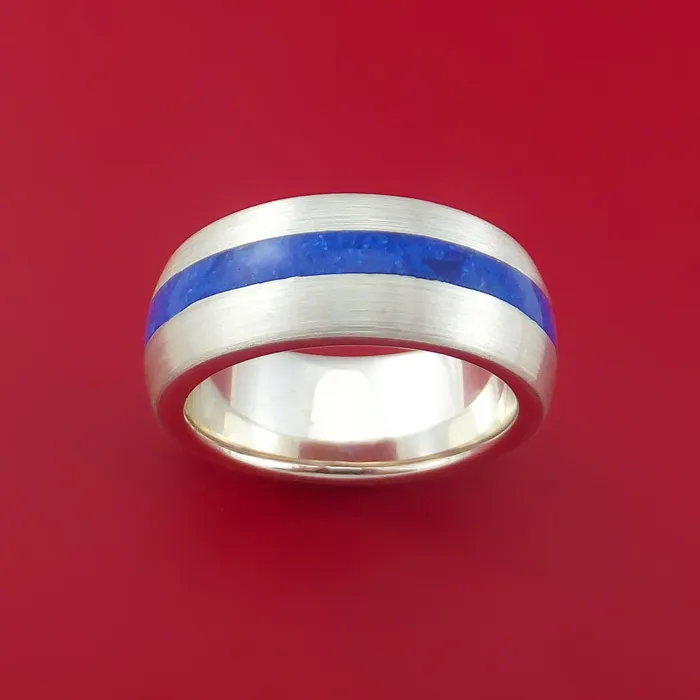 Rings Lashbrook Palladium Silver Ring with Lapis Inlay Custom Made Band