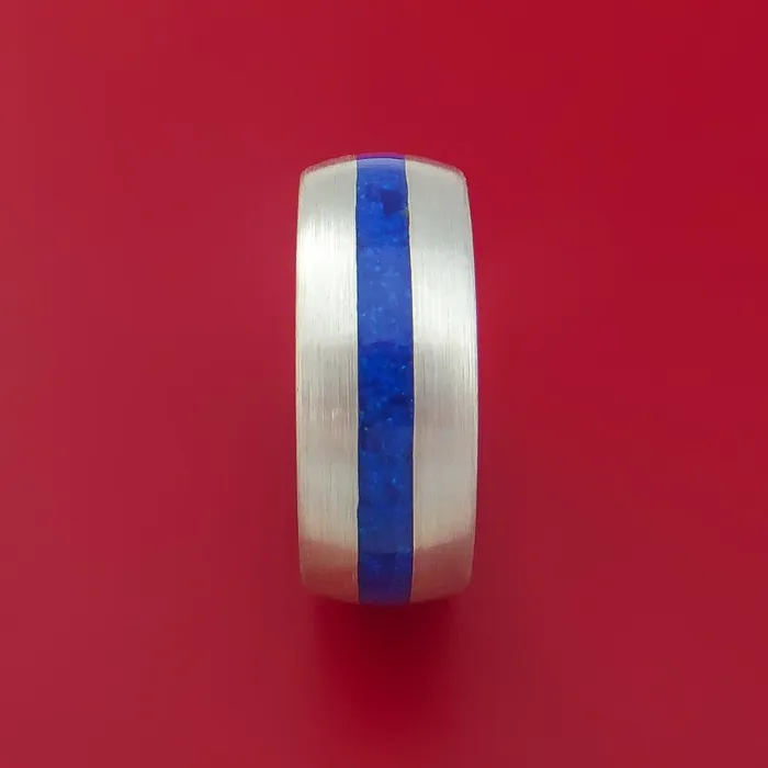 Rings Lashbrook Palladium Silver Ring with Lapis Inlay Custom Made Band