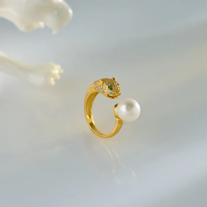 Rings Leopard Freshwater Pearl Ring WR00161 SAFARI Pearly Lustre