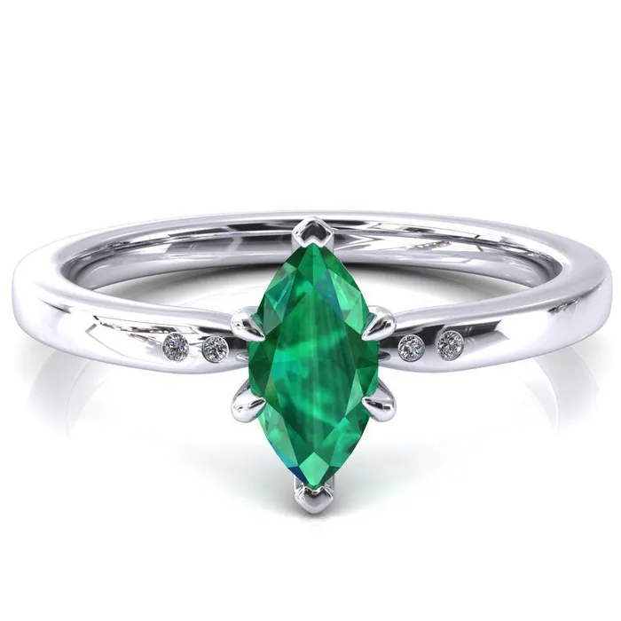 Rings Maise Marquise Emerald 6 Prong Diamond Accent Engagement Ring Fire Brilliance Rings Maise Marquise Emerald 6 Prong Diamond Accent Engagement Ring Fire Brilliance