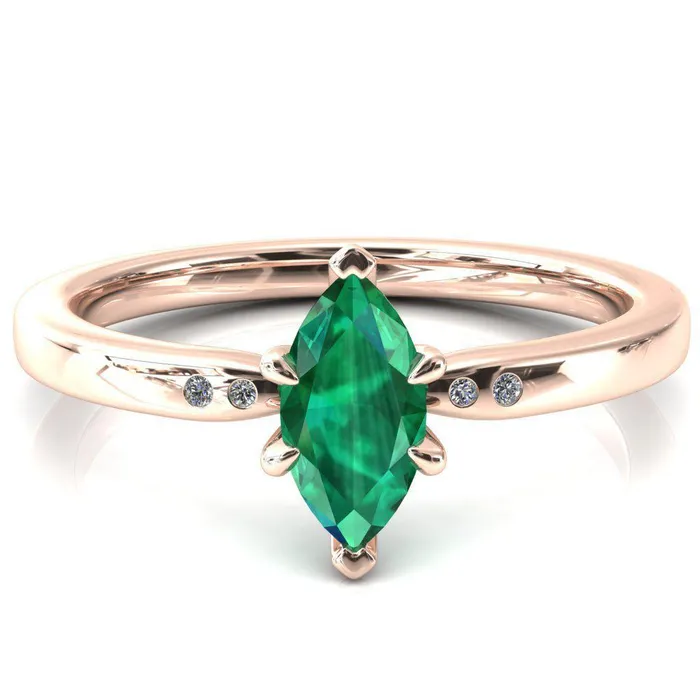 Rings Maise Marquise Emerald 6 Prong Diamond Accent Engagement Ring Fire Brilliance 