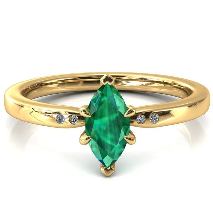 Rings Maise Marquise Emerald 6 Prong Diamond Accent Engagement Ring Fire Brilliance 